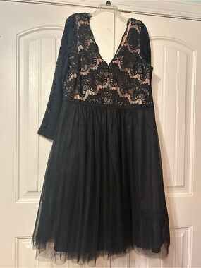 City Chic Black Lace Dress with Nude Satin Underlay